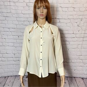 Aryn K Silk Lace Ivory Long Sleeve Cut Out Blouse Size S
